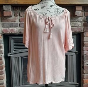 MELLODAY Blush Pink Tassel Blouse